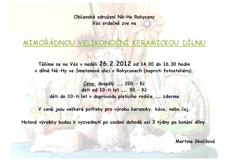 26.2.2012 Mimořádná velikonoční keramická dílna